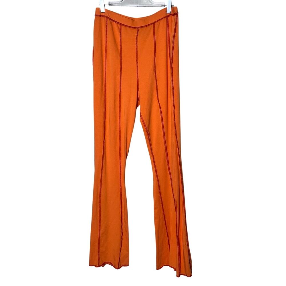 The Ragged Priest Orange Exposed Seam Flare Pants Size M Overlock Stitching